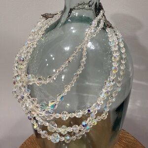 Set of 2 Vintage Iridescent Necklaces with Crown Clasps